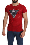 Guess Rotes Baumwoll-Logo Print Männer Casual Top Perforiertes T-Shirt
