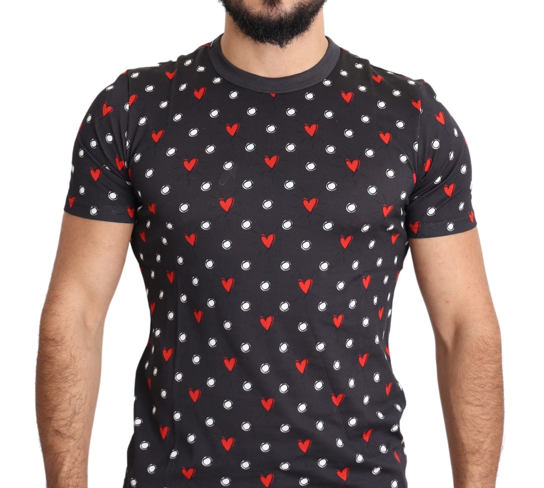 Dolce & Gabbana Dunkelgraues Baumwoll-T-Shirt mit Herzdruck für Männer