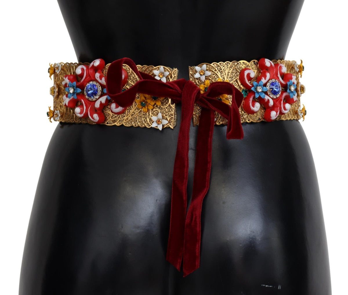 Dolce & Gabbana Breiter Carretto-Gürtel mit floralem Kristall und Verzierungen an der Taille