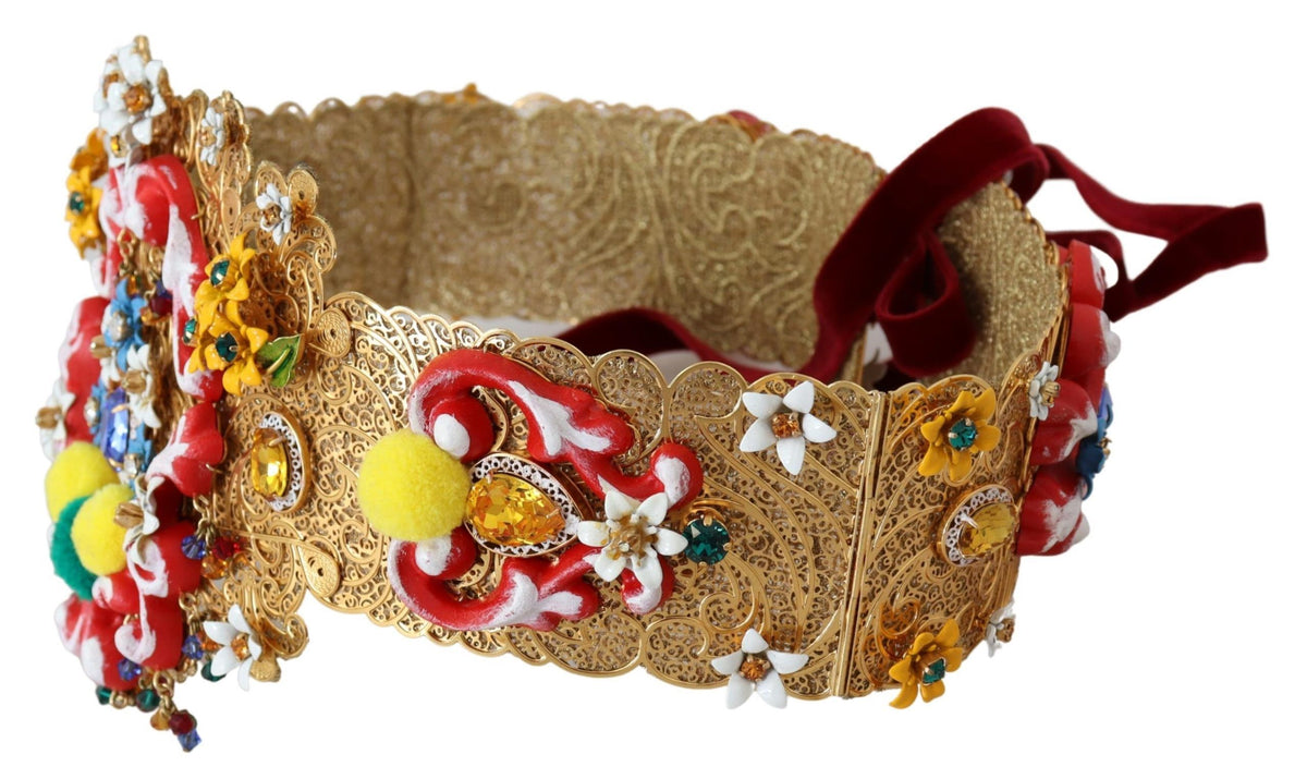 Dolce & Gabbana Breiter Carretto-Gürtel mit floralem Kristall und Verzierungen an der Taille
