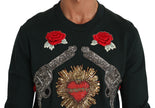 Dolce & Gabbana Grüner Kristall Herz Rosen Gun Pullover