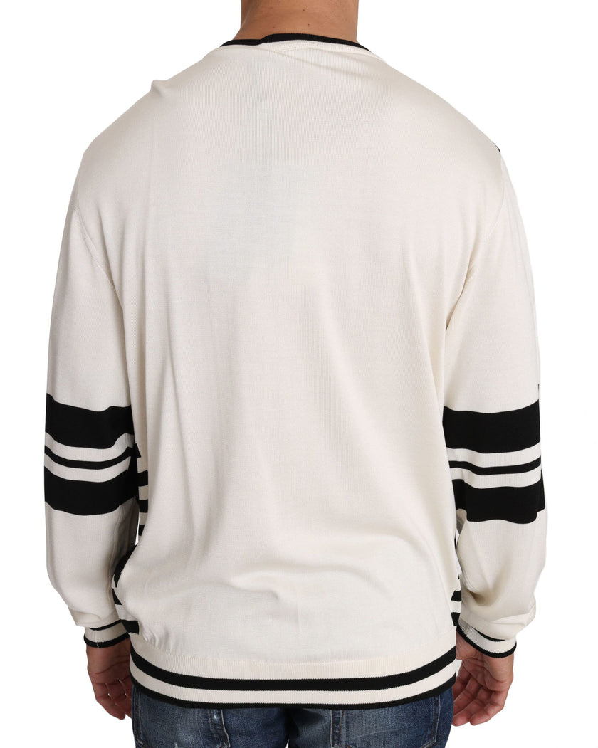 Dolce & Gabbana Weißer Jazz Pailletten-Gitarren-Pullover Top Pullover