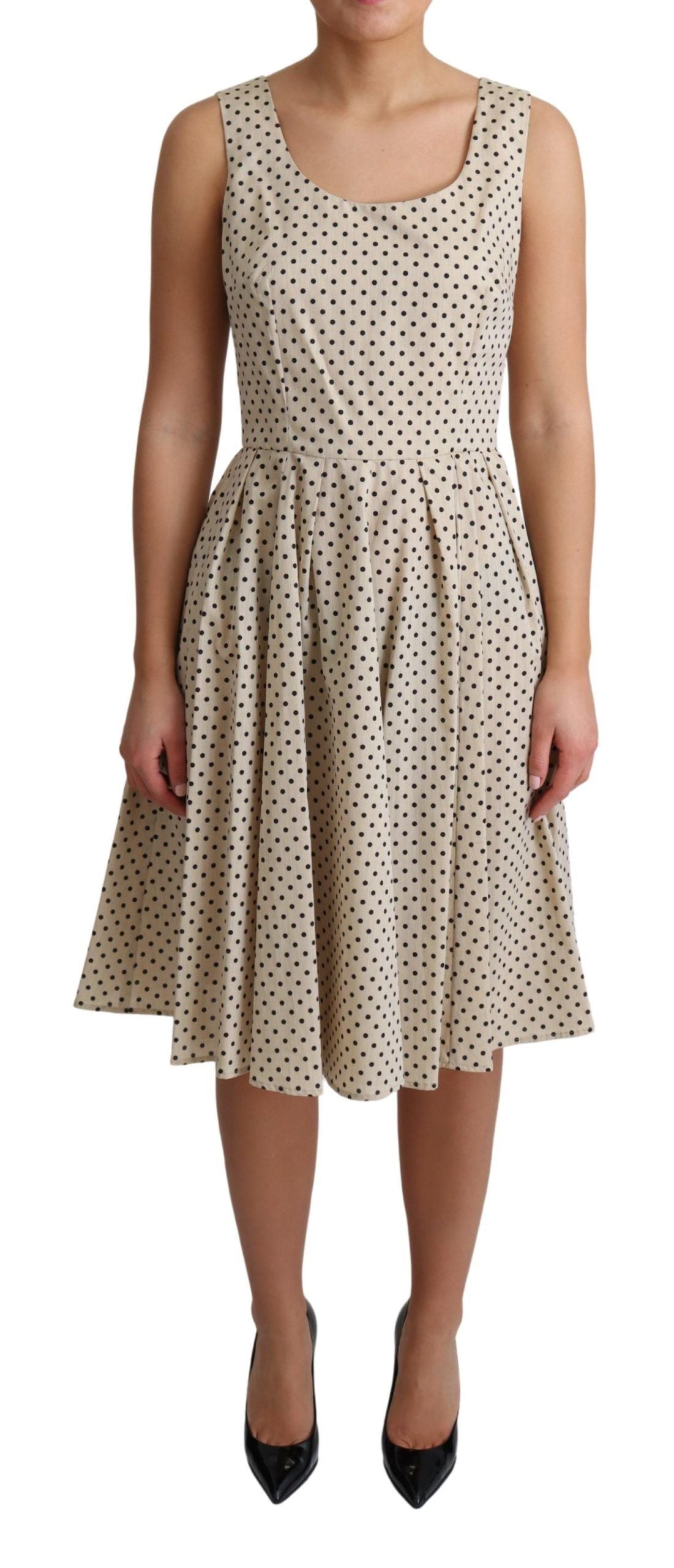 Dolce & Gabbana Beige gepunktetes Kleid aus Baumwolle in A-Linie