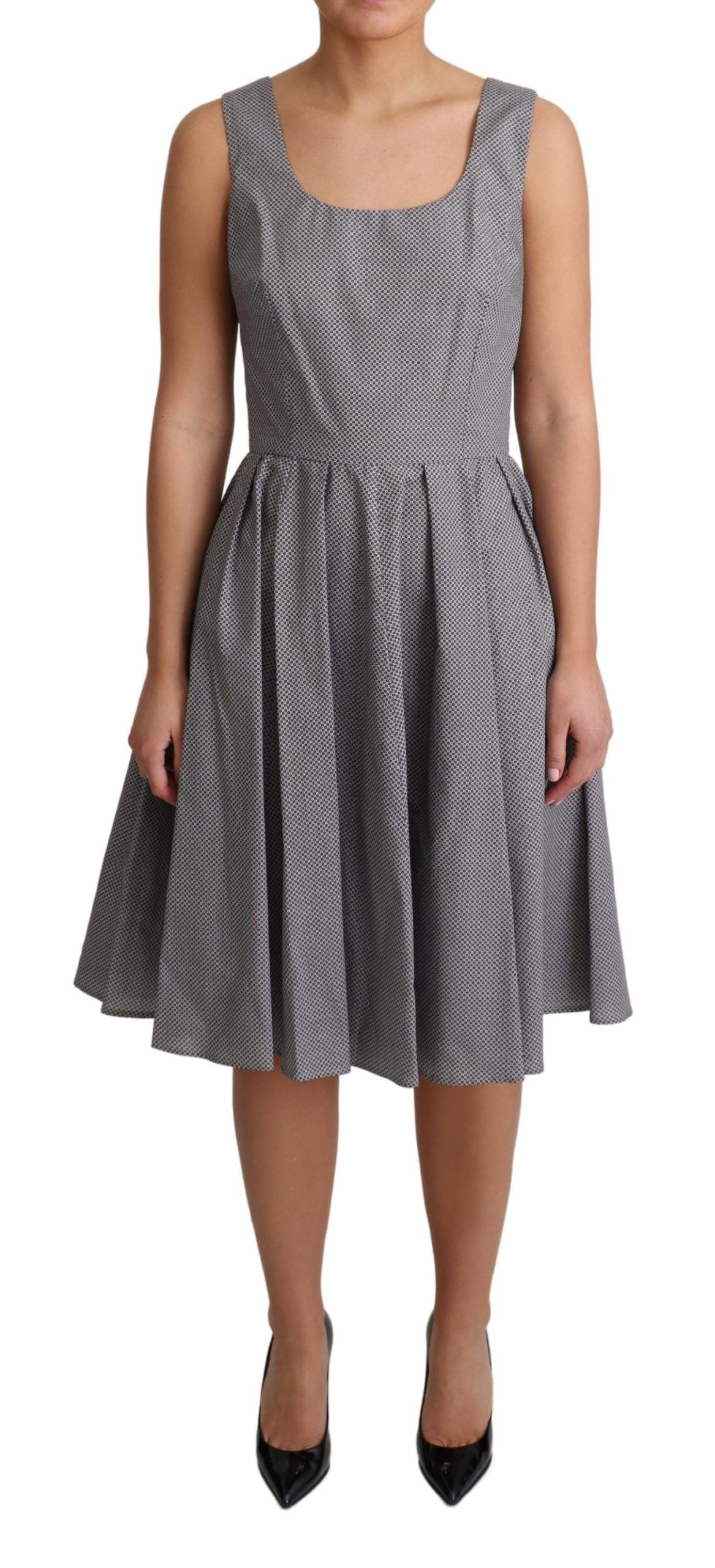 Dolce & Gabbana Blue and Beige Geometric Cotton A-Line Dress