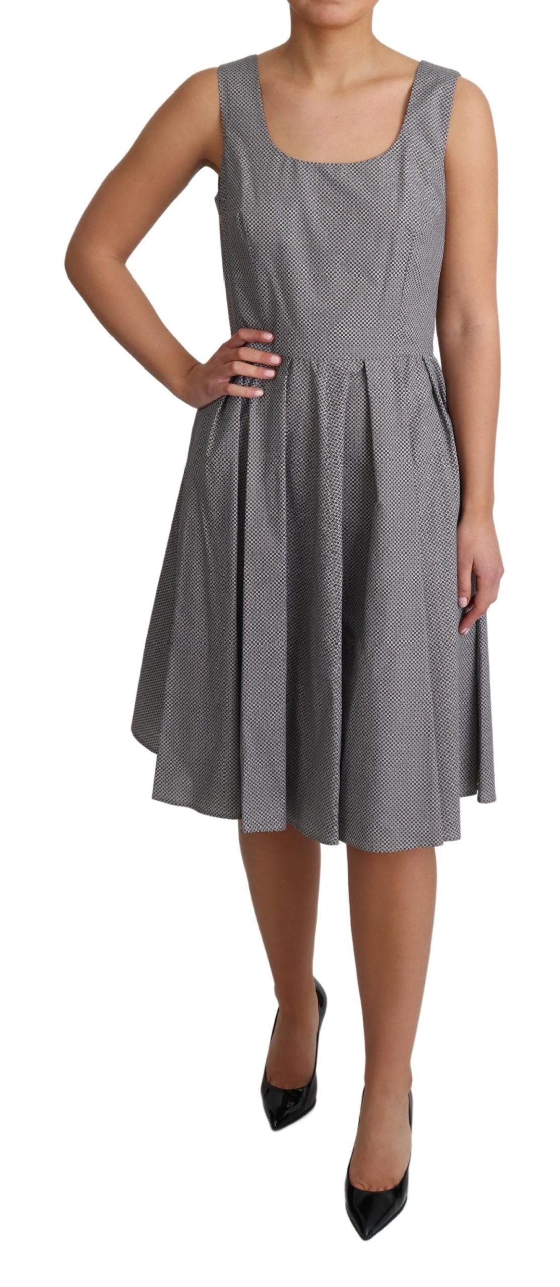 Dolce & Gabbana Blue and Beige Geometric Cotton A-Line Dress