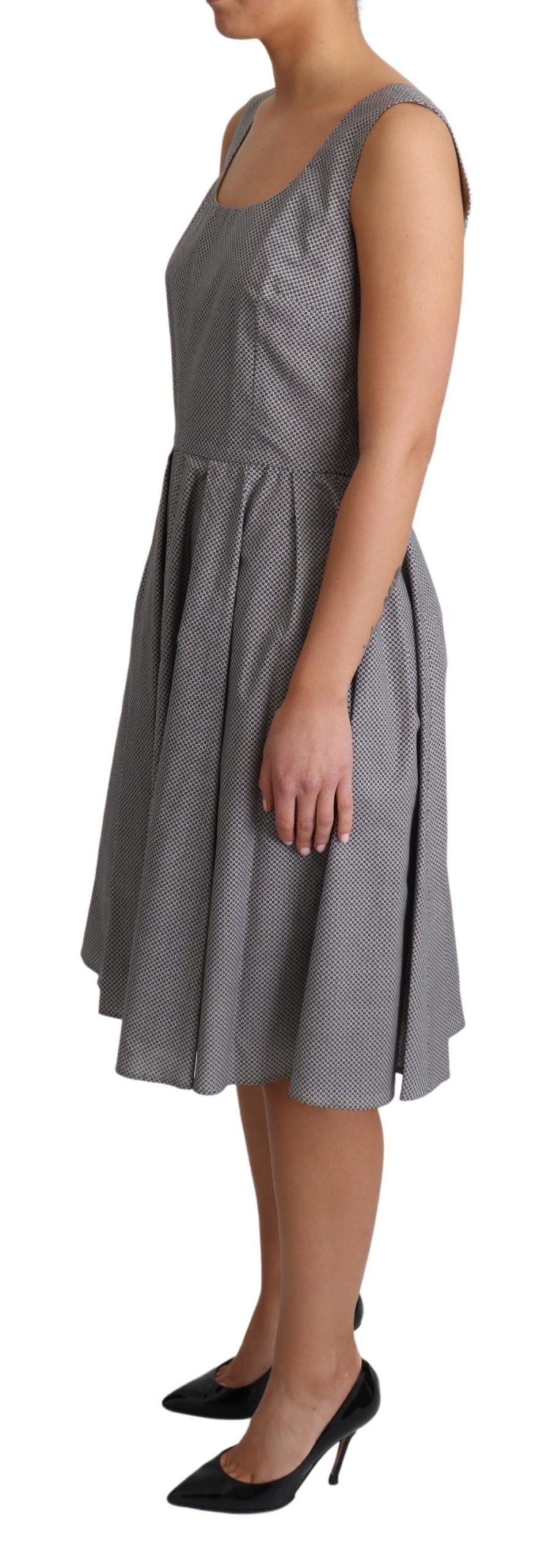 Dolce & Gabbana Blue and Beige Geometric Cotton A-Line Dress