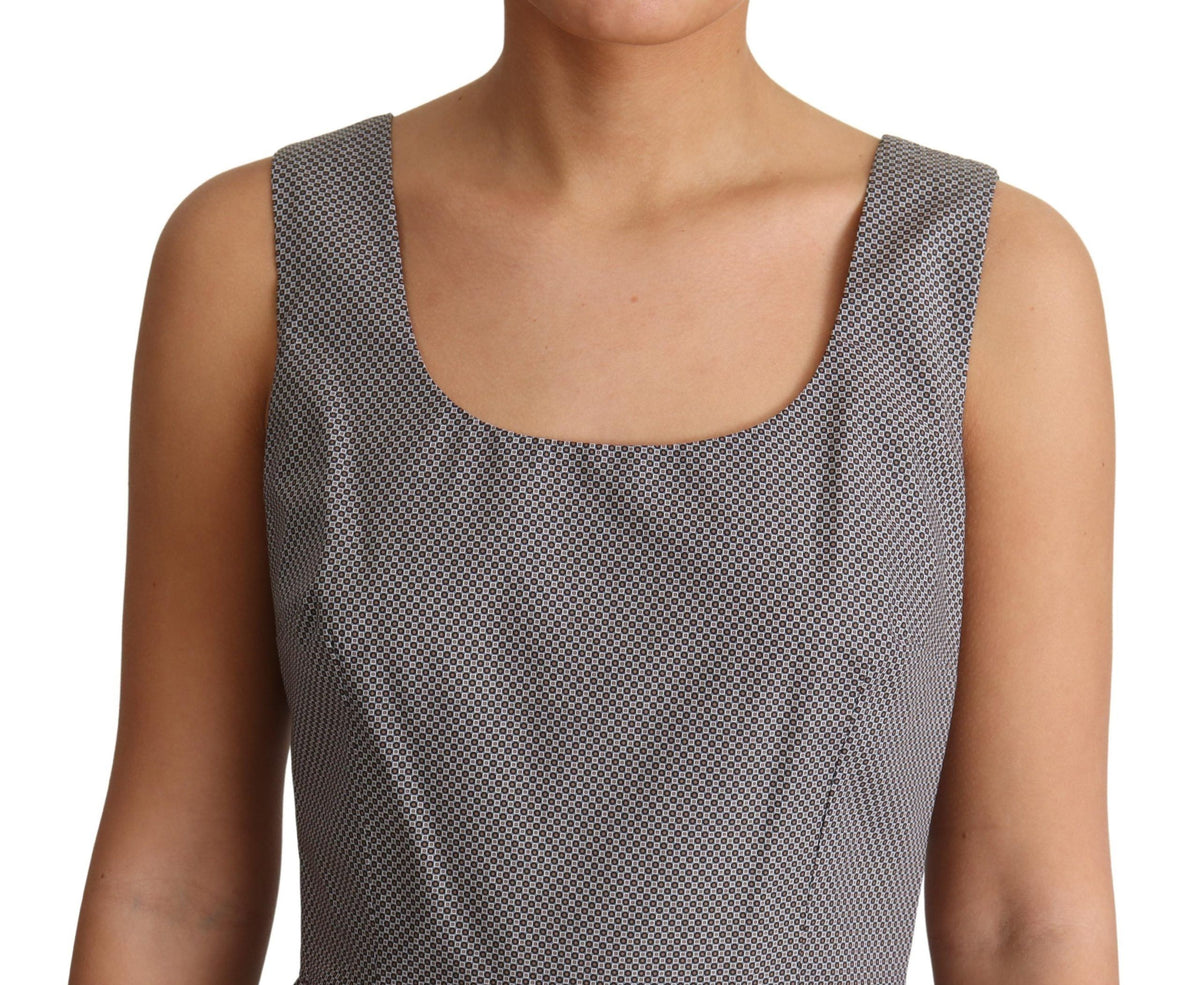 Dolce & Gabbana Blue and Beige Geometric Cotton A-Line Dress