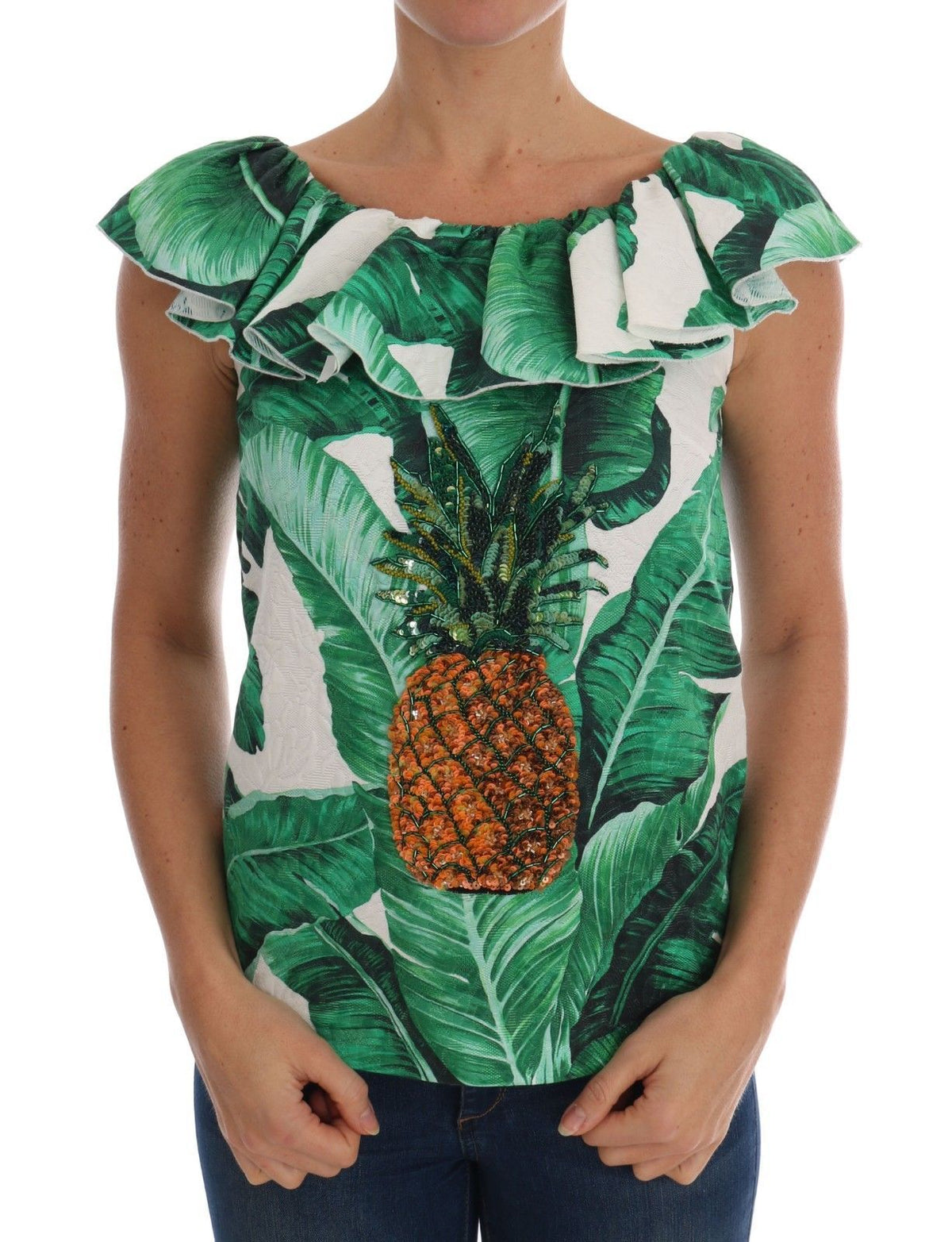 Dolce & Gabbana Pineapple Banana Sequin Blouse T-Shirt