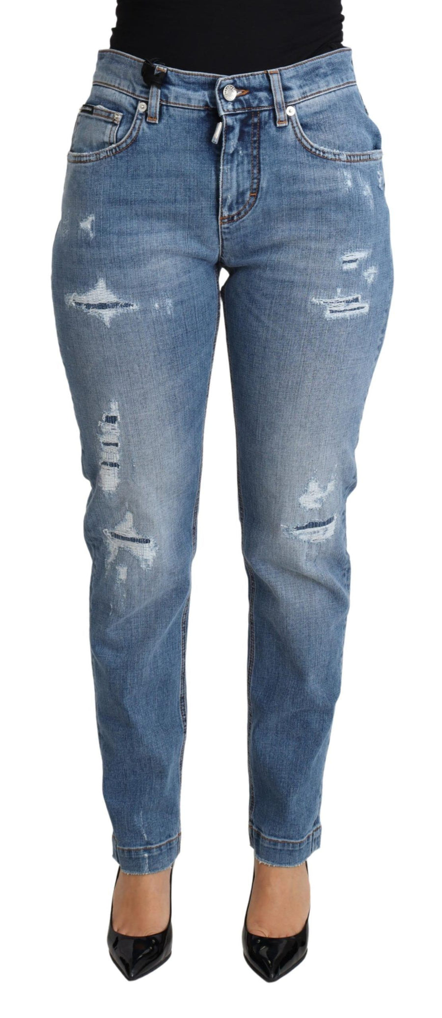 Dolce & Gabbana Blaue zerfledderte Skinny Denim-Jeans aus Baumwollmischung