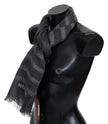 Missoni Grauer gestreifter Wollschal Unisex Halswickel Fransenschal