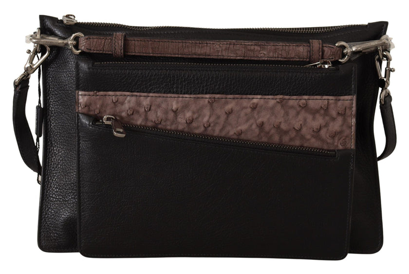 Dolce & Gabbana Schwarzes Exotenleder Schulterriemen Alta Sartoria Tasche