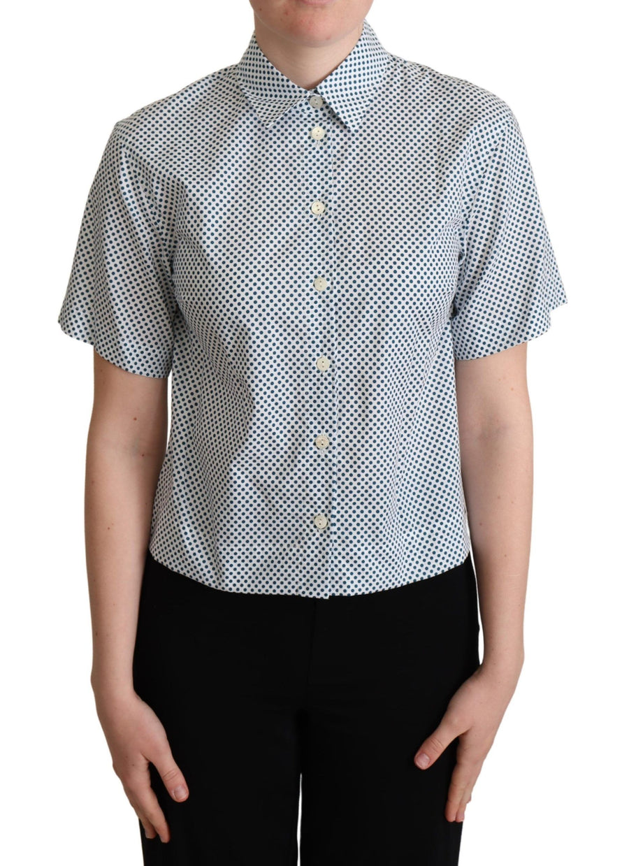 Dolce & Gabbana Weiß-blau gepunktetes Baumwollhemd