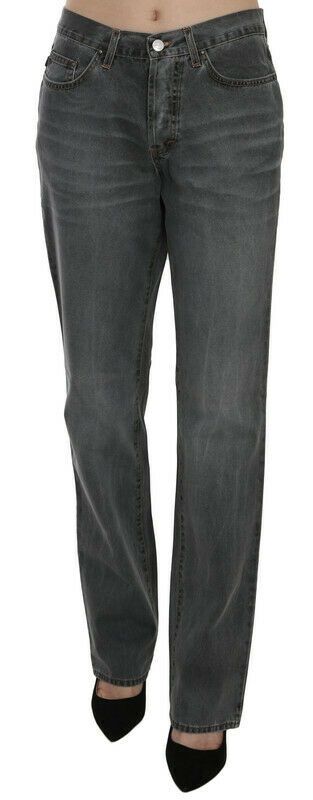 Just Cavalli Grey Washed Mid Waist Straight Denim Pants Jeans