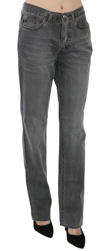 Just Cavalli Grey Washed Mid Waist Straight Denim Pants Jeans
