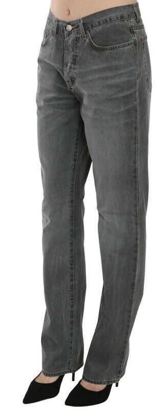 Just Cavalli Grey Washed Mid Waist Straight Denim Pants Jeans