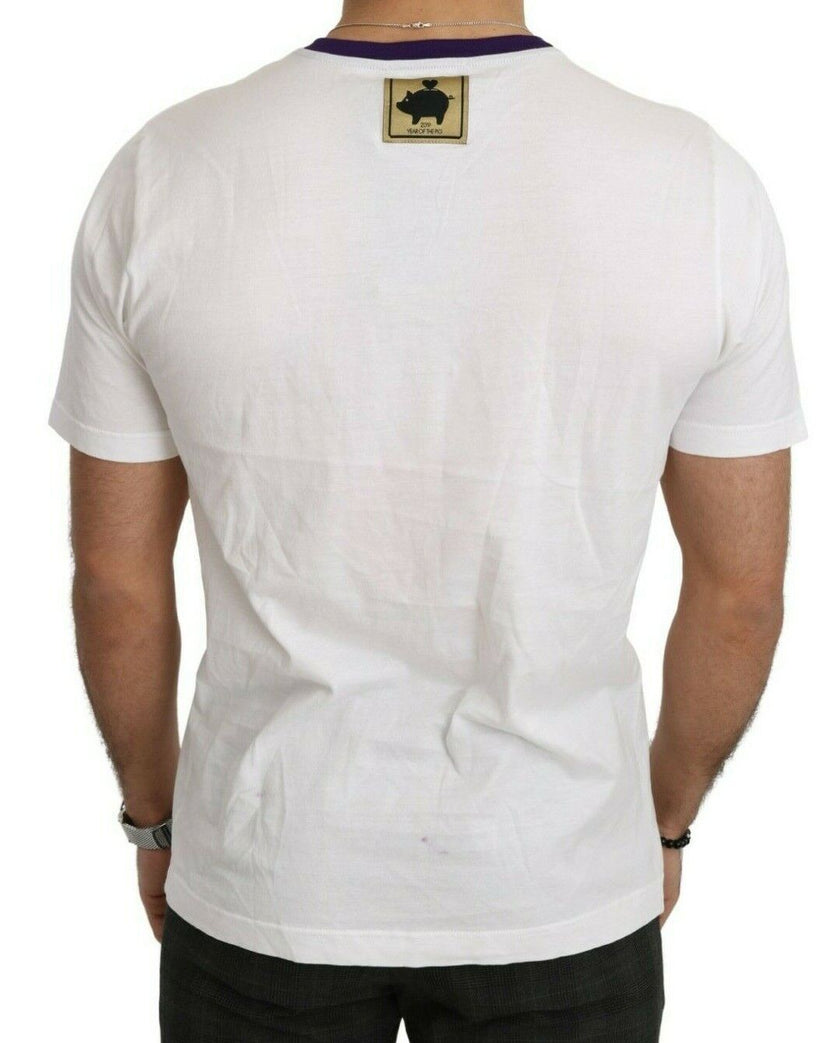 Dolce & Gabbana Weißes Baumwoll-Top Super Power Pig T-shirt