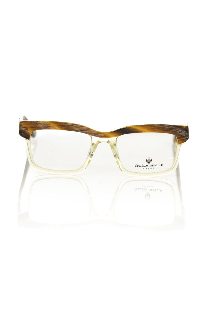 Frankie Morello braune Herrenbrille aus Acetat mit markantem Havana-Oberprofil und farbigen Bügeln