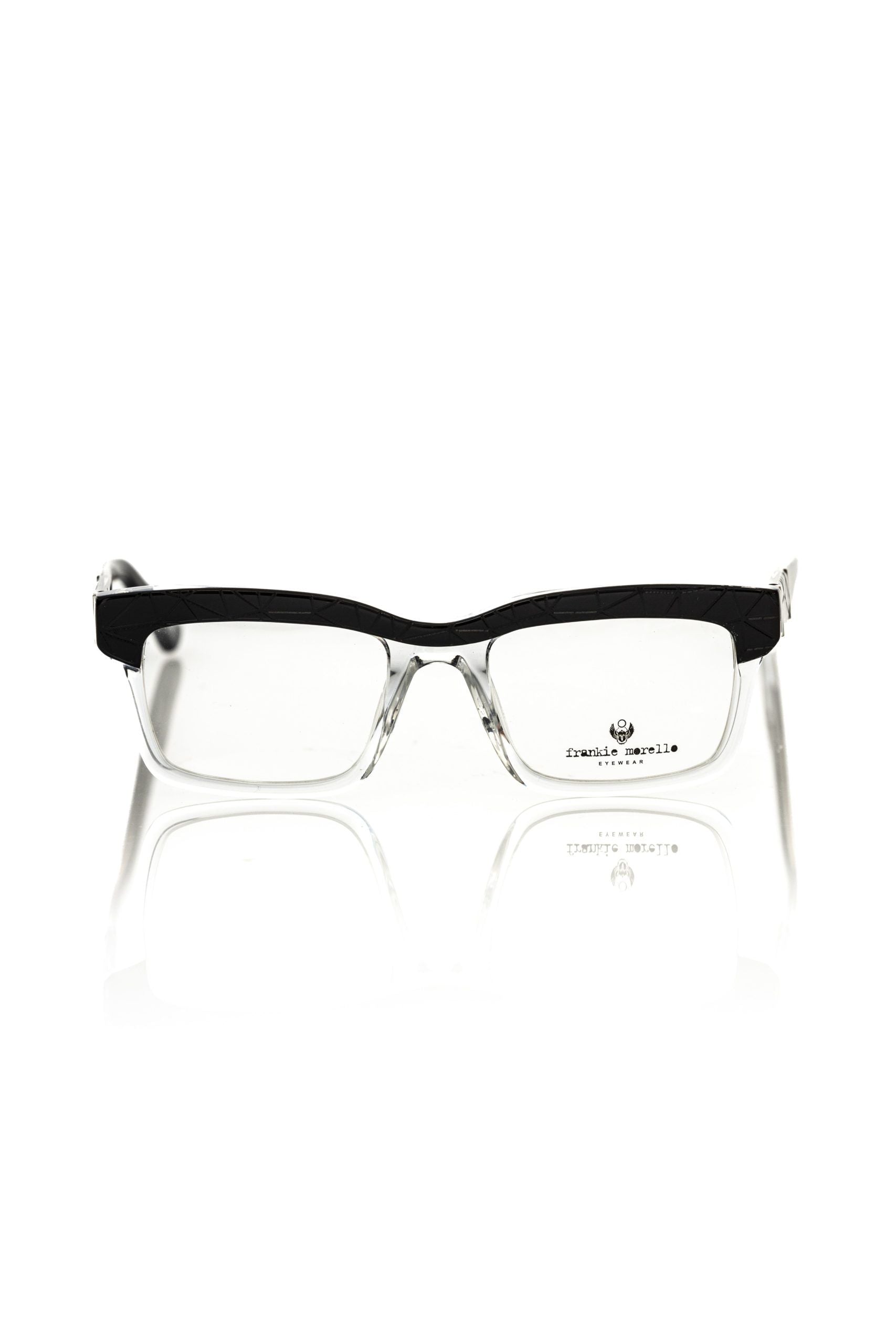 Schwarze Frankie Morello Herren-Brille aus Acetat mit geometrischem Muster und farbigen Bügeln