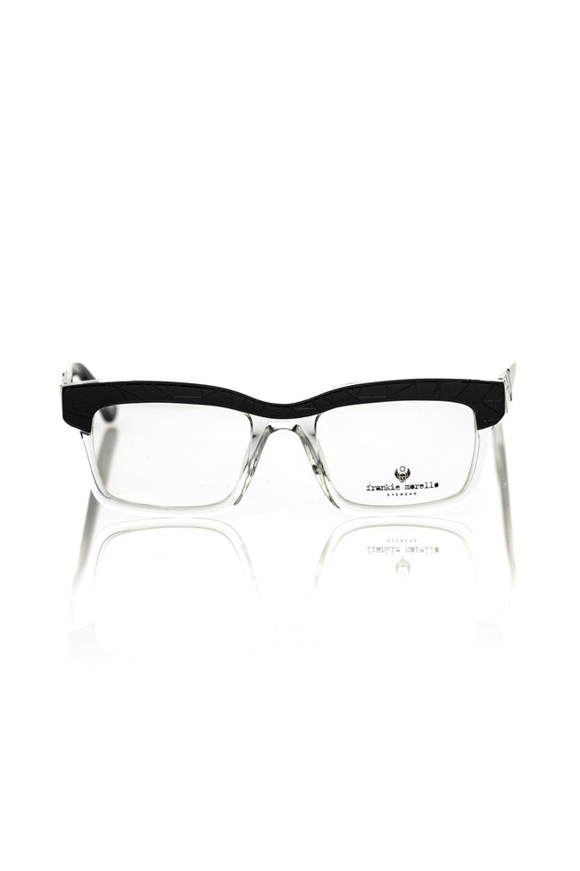 Schwarze Frankie Morello Herren-Brille aus Acetat mit geometrischem Muster und farbigen Bügeln