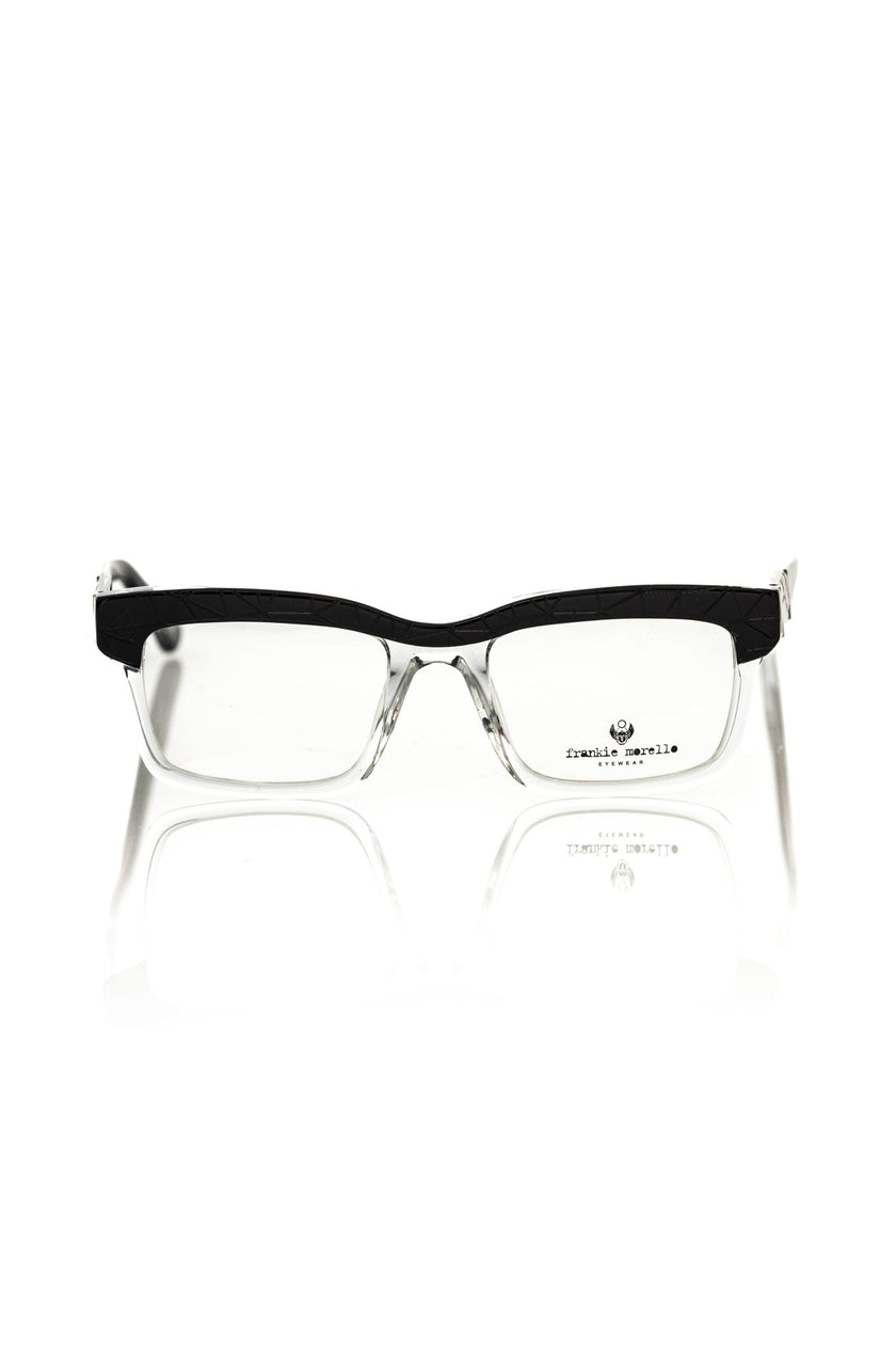 Schwarze Frankie Morello Herren-Brille aus Acetat mit geometrischem Muster und farbigen Bügeln