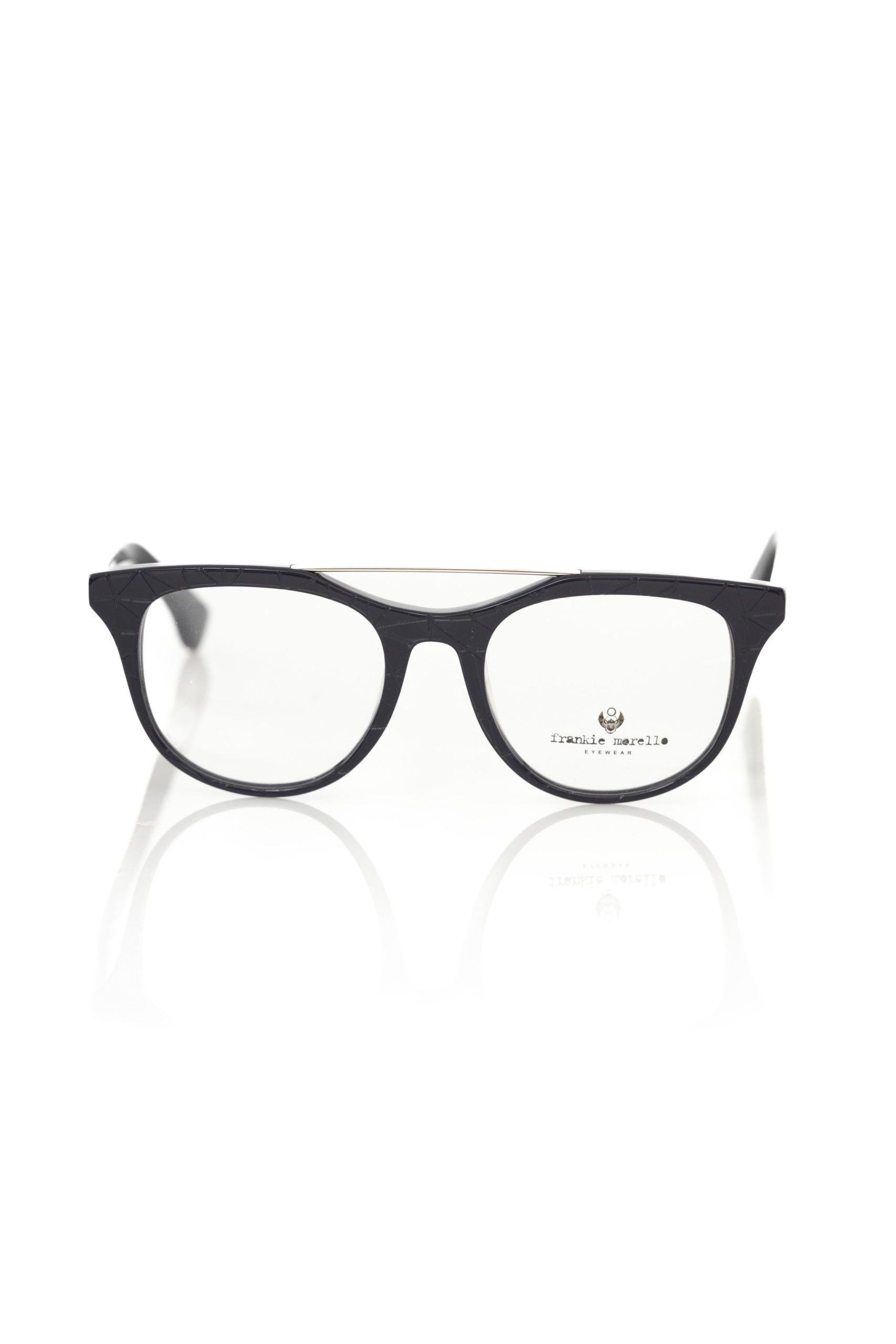 Frankie Morello blaue Herrenbrille aus Acetat mit geometrischem Muster und verspielten Bügeln