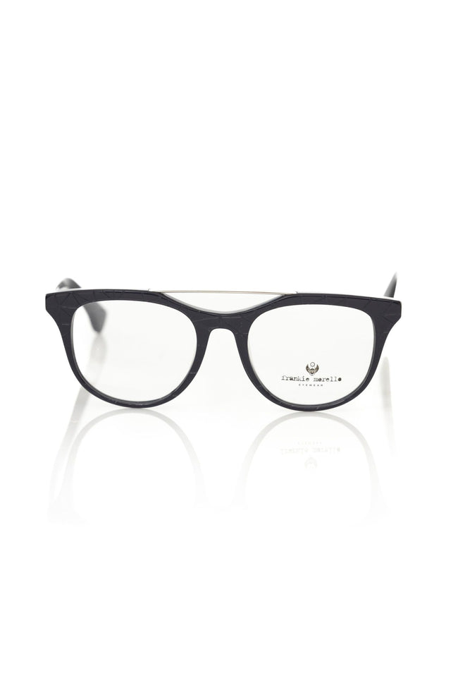 Frankie Morello blaue Herrenbrille aus Acetat mit geometrischem Muster und verspielten Bügeln