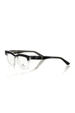 Schwarze Frankie Morello Clubmaster Brille aus transparentem Acetat mit geometrischem Muster und farbenfrohen Bügeln