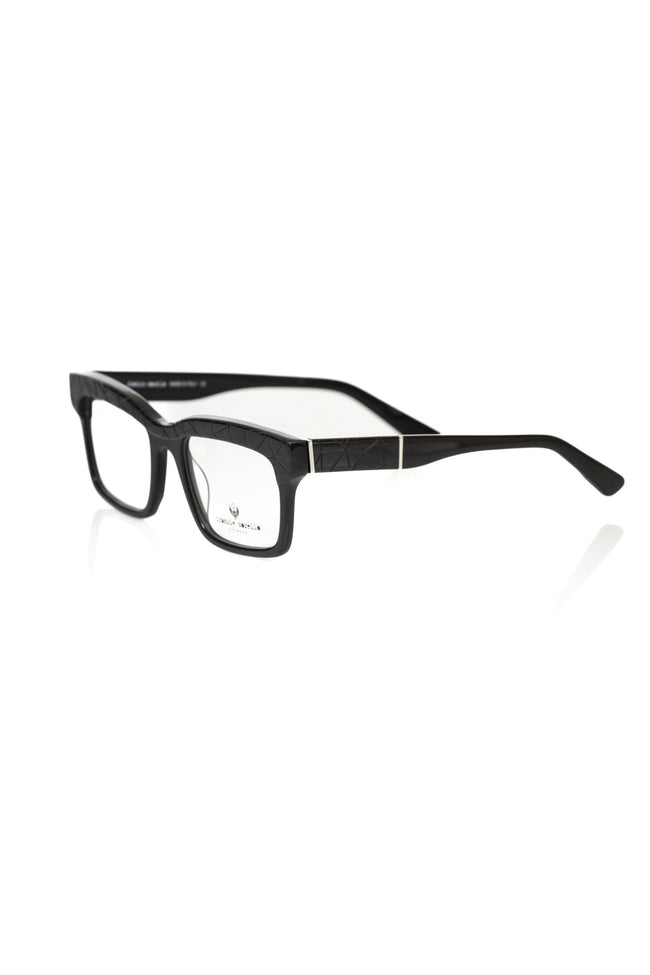 Schwarze Frankie Morello Herren-Brille aus Acetat mit geometrischem Muster und lebhaften Bügeln in Italien gefertigt