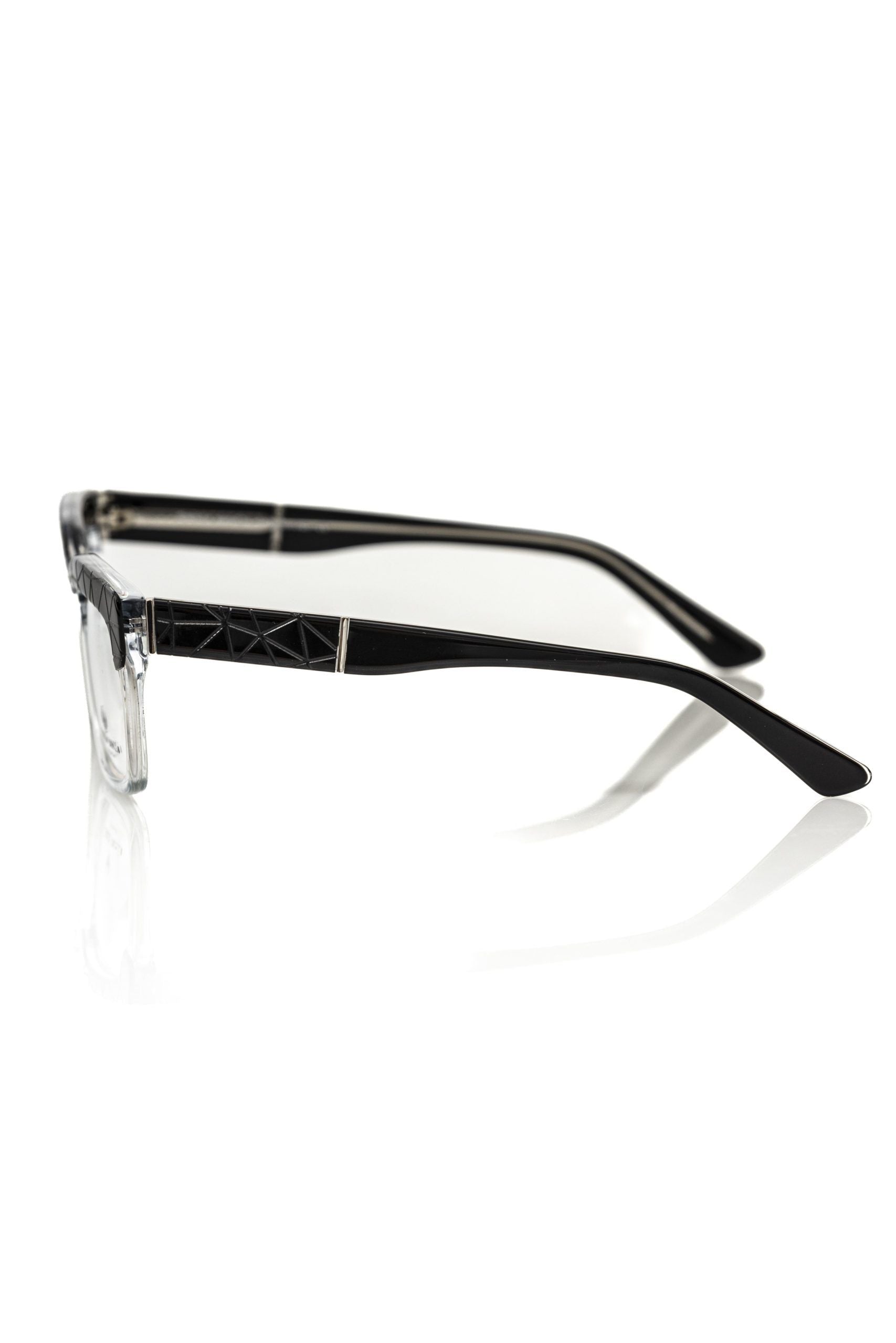 Schwarze Frankie Morello Herren-Brille aus transparentem Acetat mit geometrischem Muster