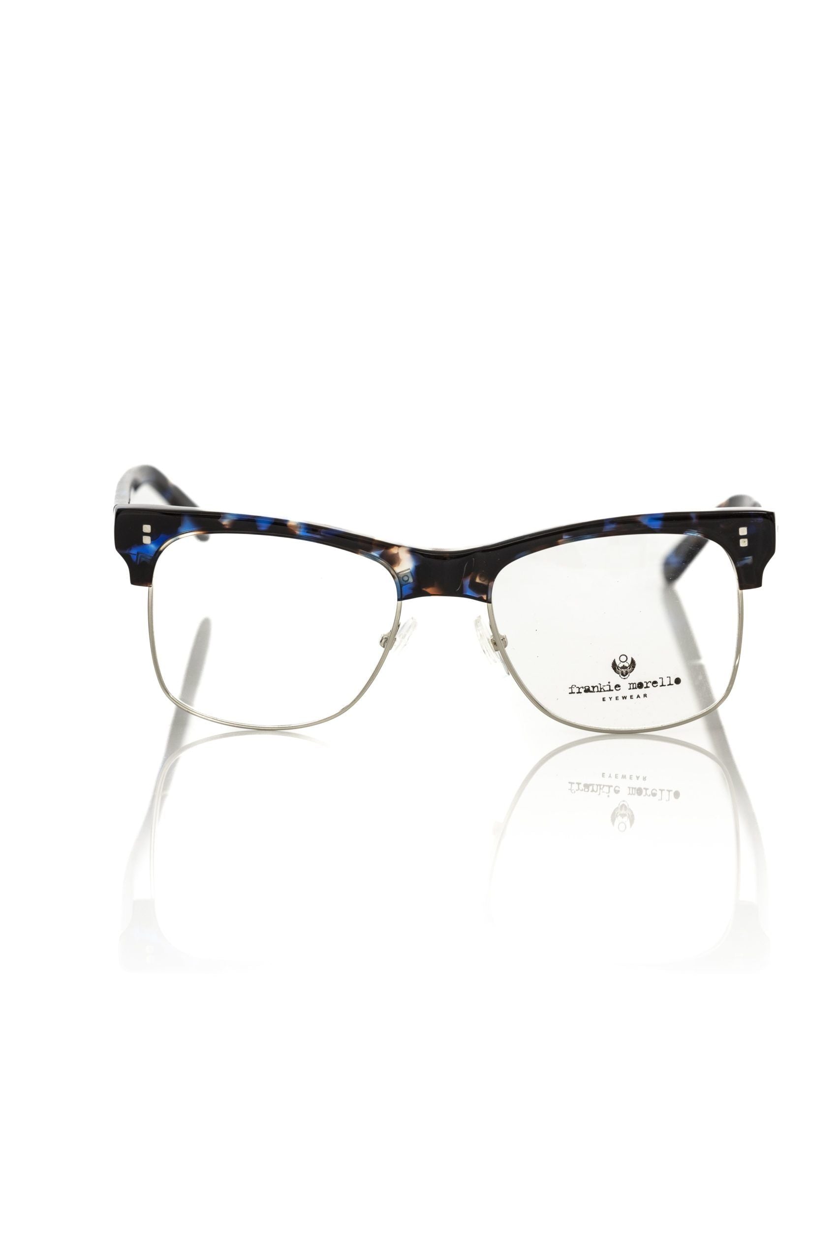 Frankie Morello Herrenbrille mit blauem Metallrahmen und Clubmaster-Design aus Italien