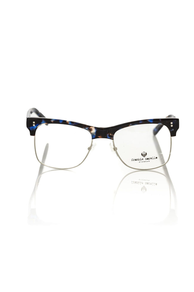 Frankie Morello Herrenbrille mit blauem Metallrahmen und Clubmaster-Design aus Italien