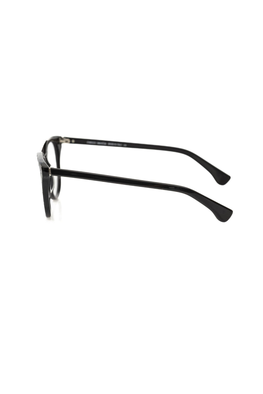 Schwarze Frankie Morello Herrenbrille aus italienischem Acetat mit geometrischem Muster