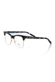 Frankie Morello Herrenbrille mit blauem Metallrahmen und Acetatbügeln, italienisches Design