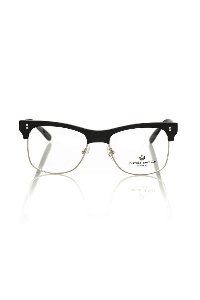 Frankie Morello schwarze Herren-Metallbrillenfassung mit elegantem Clubmaster-Design und Signaturlogo, italienische Fertigung
