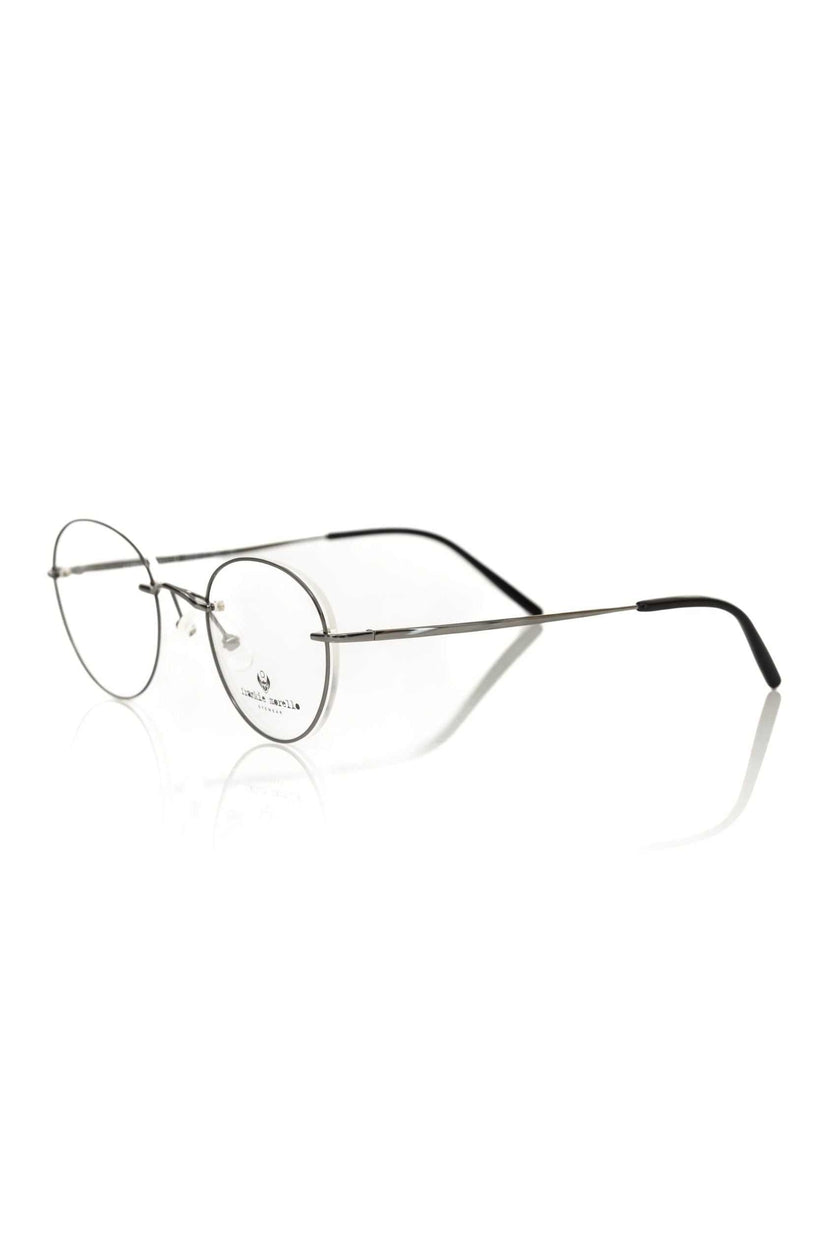 Frankie Morello Herrenbrille in metallgrau aus italienischer Herstellung, modernes Design aus Metallfaser