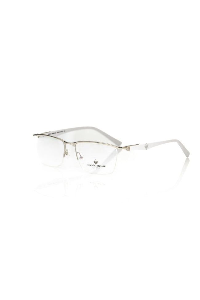 Frankie Morello silberne Herrenbrille aus Metall mit Clubmaster-Design und Havana-Bügeln