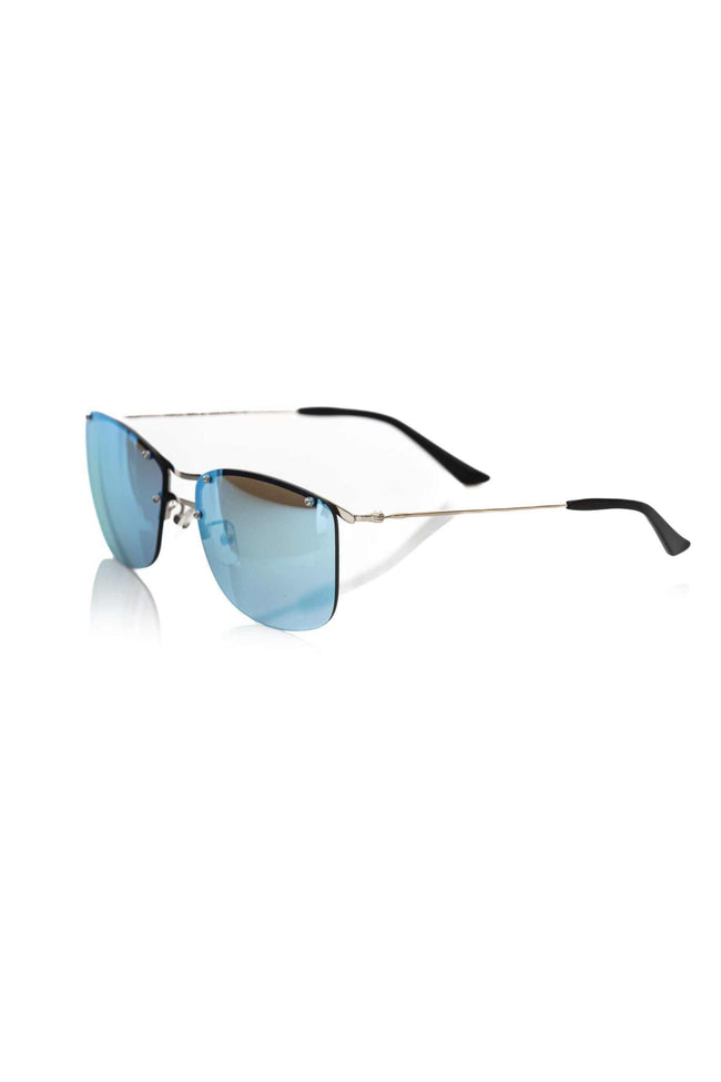 Frankie Morello Herren-Sonnenbrille mit silbernem Metallgestell und blauen Spiegelgläsern in Clubmaster-Stil