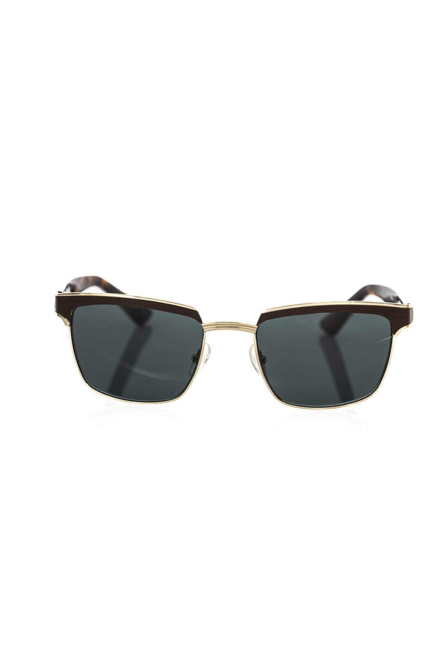 Frankie Morello braune Clubmaster Sonnenbrille aus Metallfaser mit blauen Gläsern in Italien gefertigt