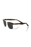 Frankie Morello braune Clubmaster-Sonnenbrille aus Metallfaser mit blauen Gläsern und Leder-Detail, hergestellt in Italien