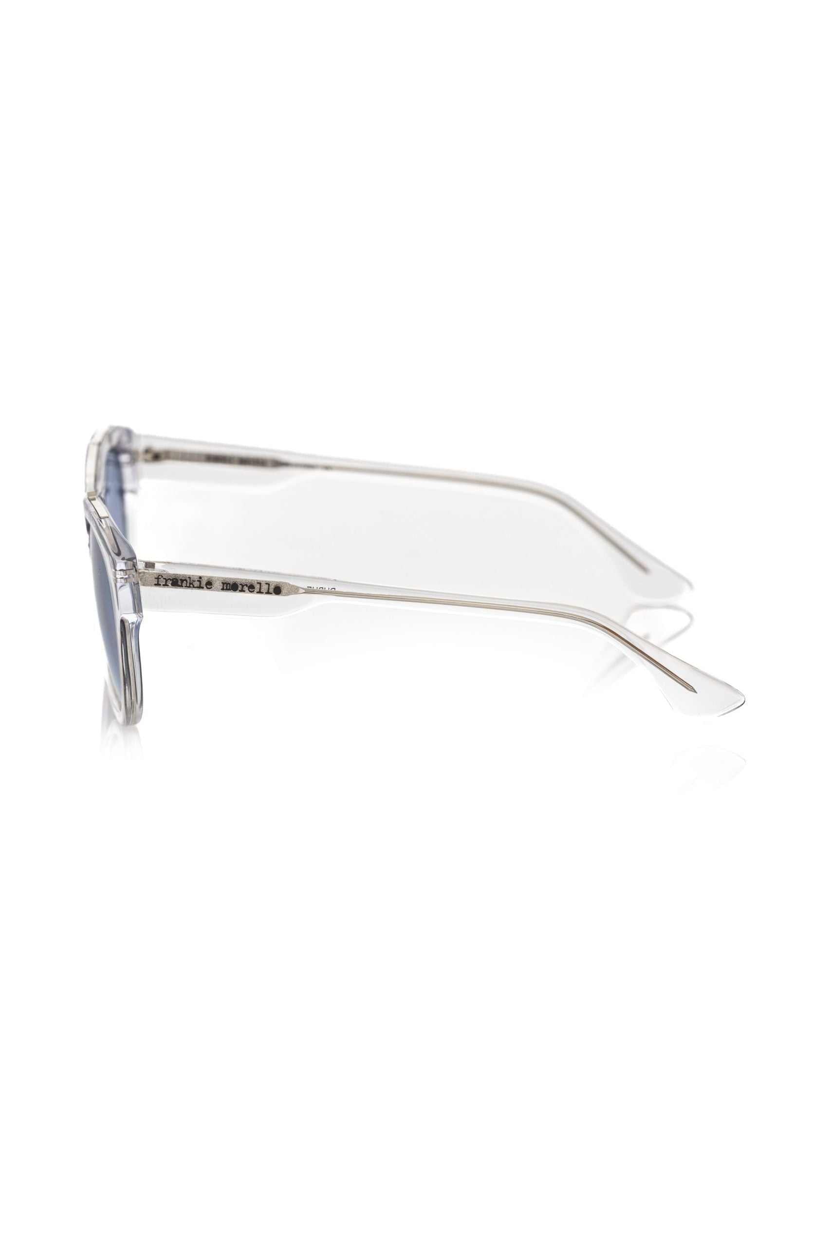 Frankie Morello weiße Herren-Sonnenbrille aus hochwertigem Acetat mit bläulichen UV400-Gläsern und klassischem Wayfarer-Design