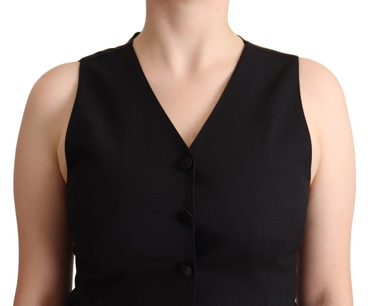 Dolce & Gabbana Black Sleeveless Viscose Button-Up Vest Top