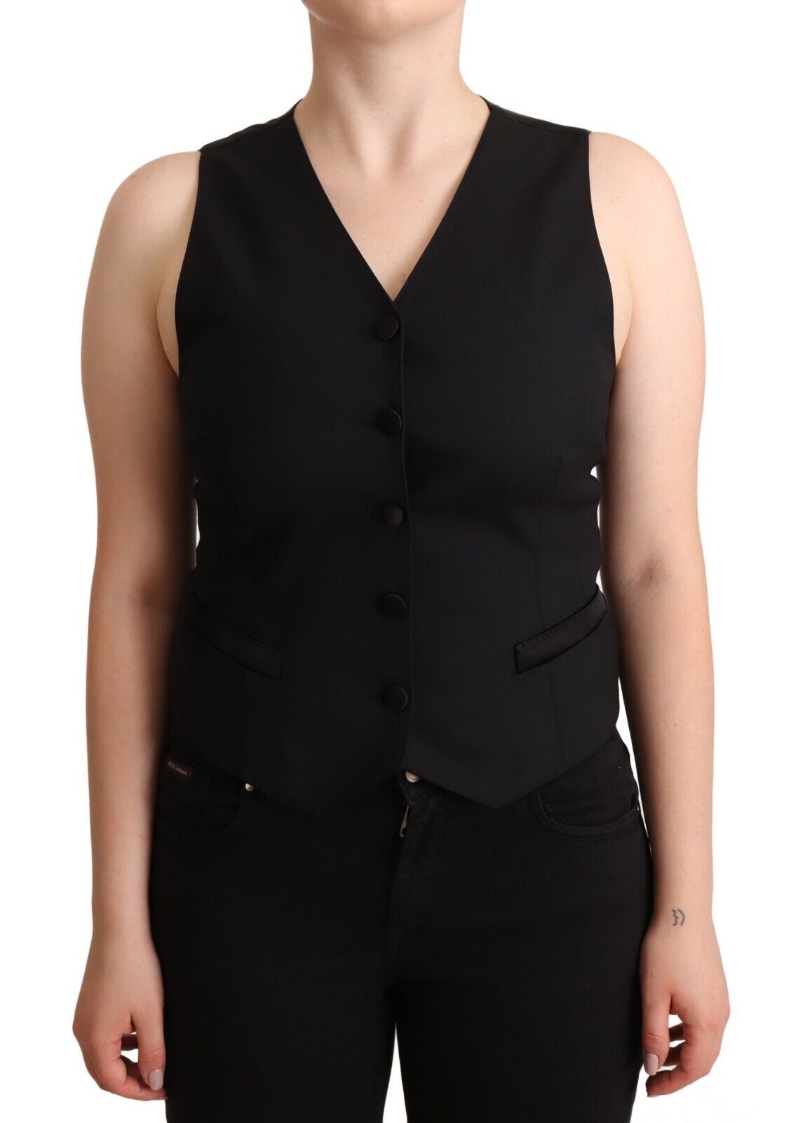 Dolce & Gabbana Black Sleeveless Viscose Button-Up Vest Top