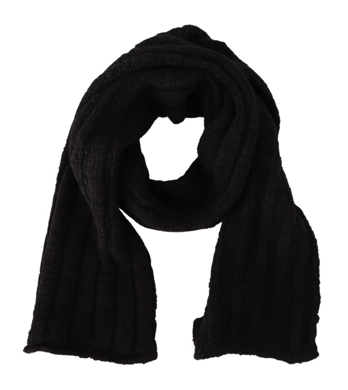 Dolce & Gabbana Black Virgin Wool Knitted Unisex Neck Warmer Scarf