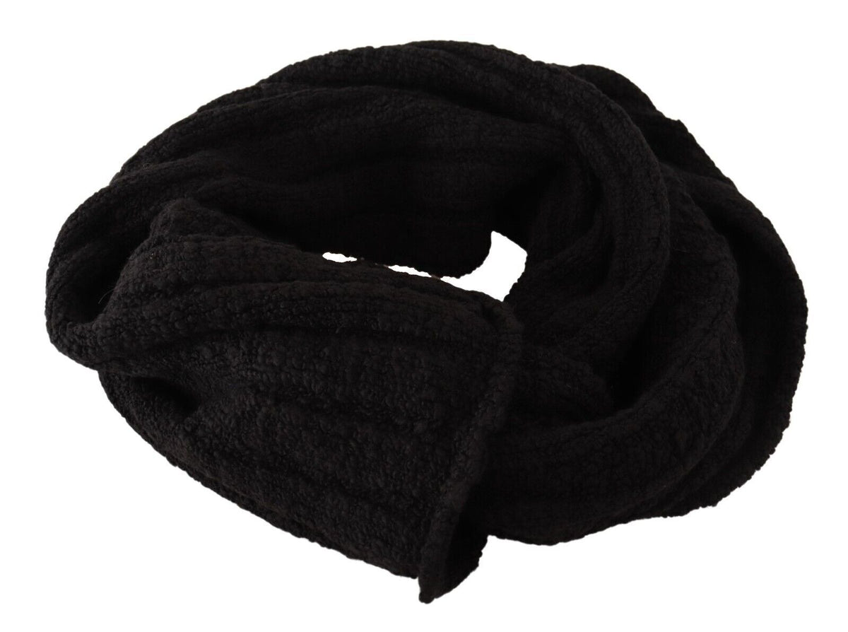 Dolce & Gabbana Black Virgin Wool Knitted Unisex Neck Warmer Scarf
