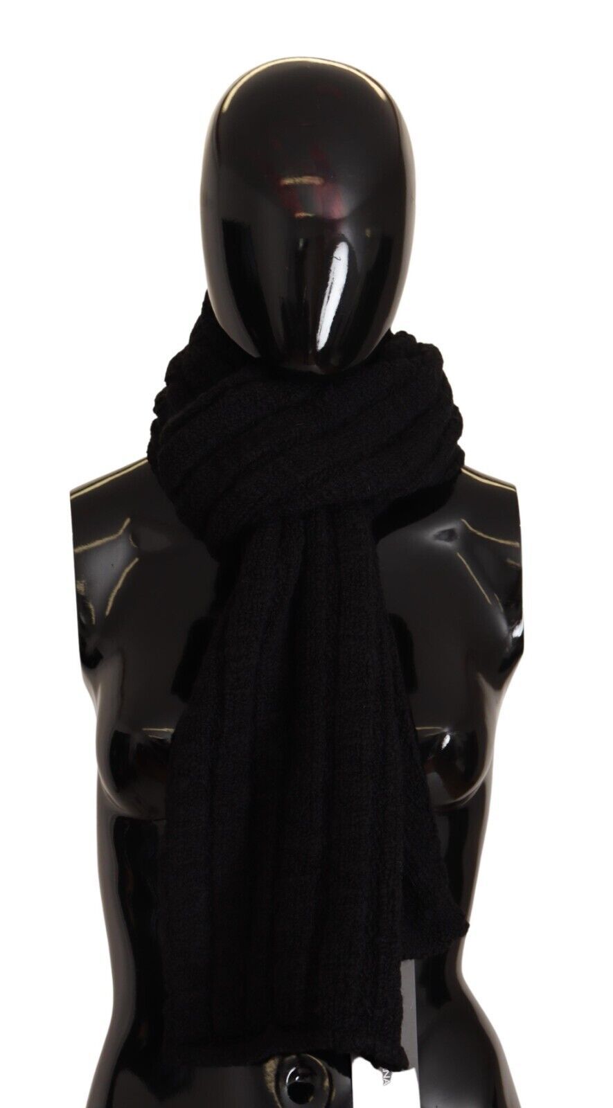 Dolce & Gabbana Black Virgin Wool Knitted Unisex Neck Warmer Scarf