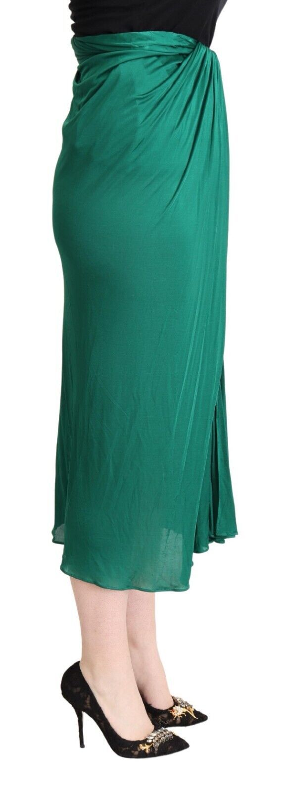 Dolce & Gabbana Dark Green High-Waisted Pleated Midi Pencil Skirt