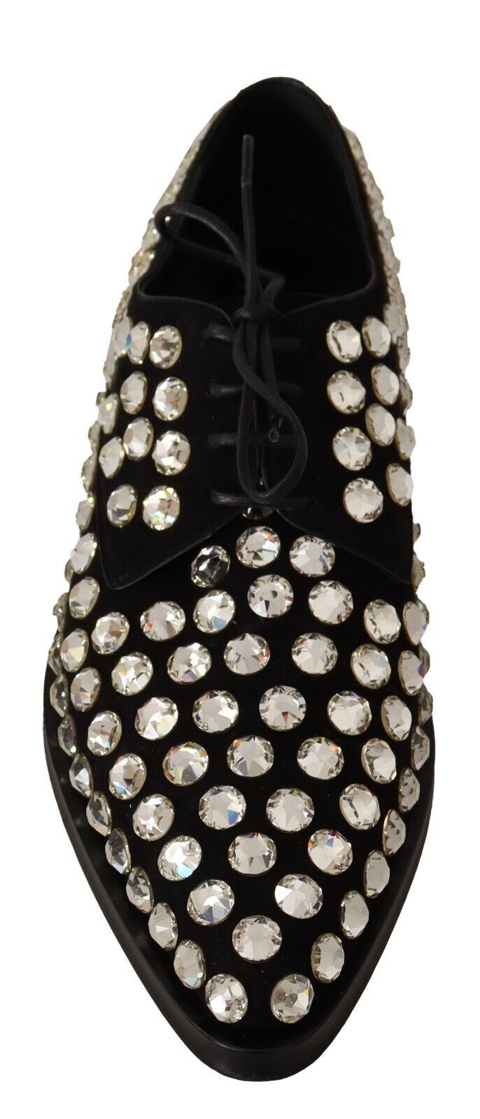 Dolce & Gabbana Black Leather Crystal Lace-Up Formal Shoes