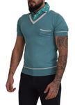 Dolce & Gabbana Blaues Seiden-Polo-Top Herren-T-Shirt mit V-Ausschnitt