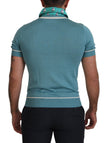 Dolce & Gabbana Blaues Seiden-Polo-Top Herren-T-Shirt mit V-Ausschnitt