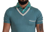 Dolce & Gabbana Blaues Seiden-Polo-Top Herren-T-Shirt mit V-Ausschnitt